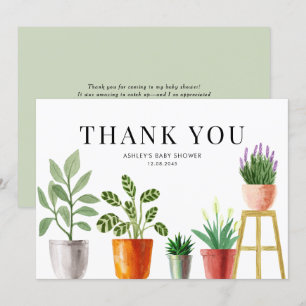 Boho Watercolor Potted Houseplants Baby Shower Thank You Card