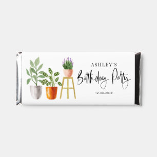 Boho Watercolor Potted Houseplants Birthday Party Hershey Bar Favors