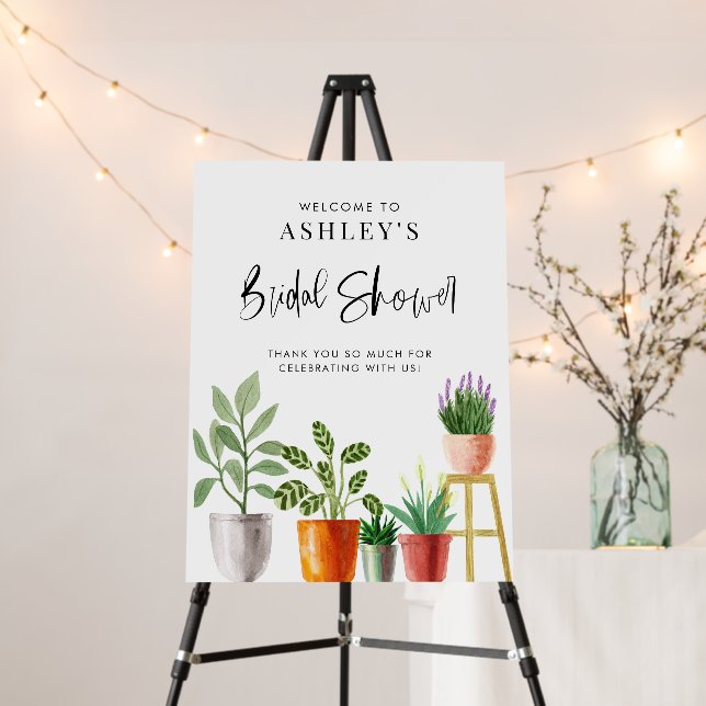 Boho Watercolor Potted Houseplants Bridal Shower Foam Board (In Situ (Stand))