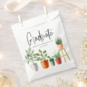 Boho Watercolor Potted Houseplants Graduation Favor Bag