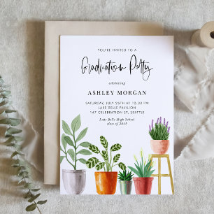 Boho Watercolor Potted Houseplants Graduation Invitation