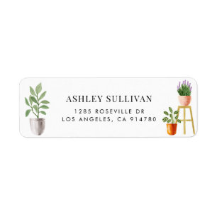 Boho Watercolor Potted Houseplants Label