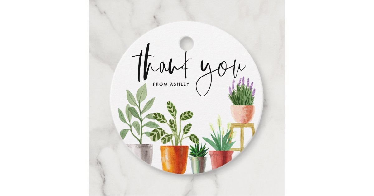 Boho Watercolor Potted Houseplants Thank You Favor Tags | Zazzle