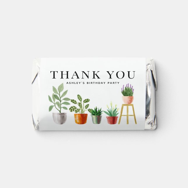 Boho Watercolor Potted Houseplants Thank You Hershey's Miniatures (Front)