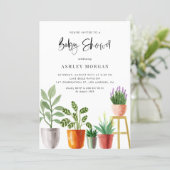 Boho Watercolor Potted Plants Baby Shower Invitation (Standing Front)