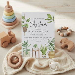 Boho Watercolor Potted Plants Baby Shower Invitation