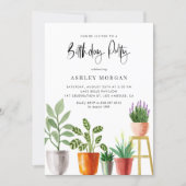 Boho Watercolor Potted Plants Birthday Party Invitation (Front)