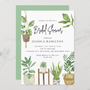 Boho Watercolor Potted Plants Bridal Shower Invitation