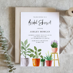 Boho Watercolor Potted Plants Bridal Shower Invitation