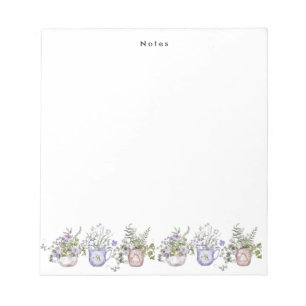 Boho Watercolor Potted Purple Wildflowers Custom Notepad