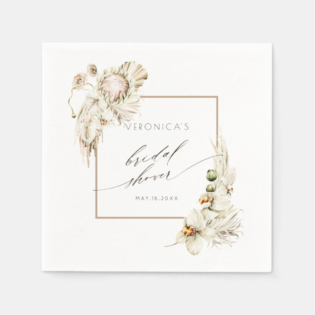 Boho Watercolor Protea Orchid Bridal Shower Napkins (Front)