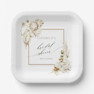 Boho Watercolor Protea Orchid Bridal Shower Paper Plates