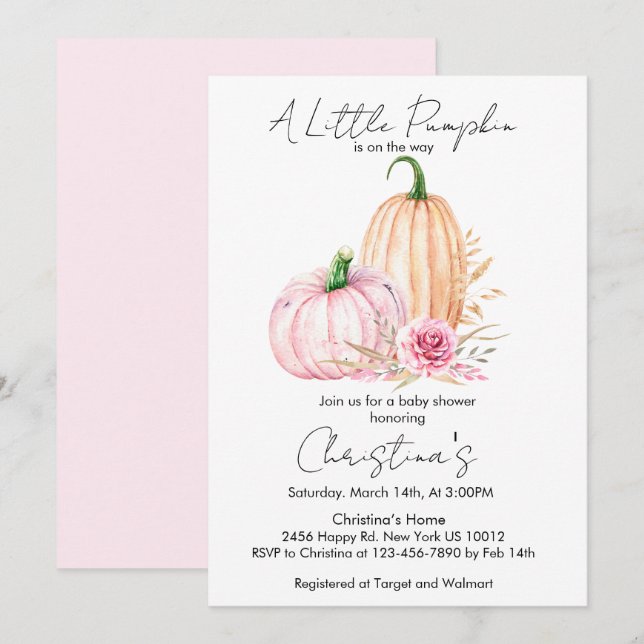 Boho Watercolor Pumpkin Babyshower  Invitation (Front/Back)