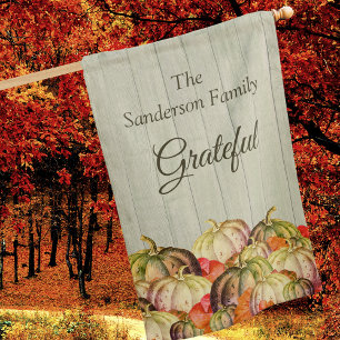 BOHO Watercolor Pumpkin Fall and Thanksgiving House Flag