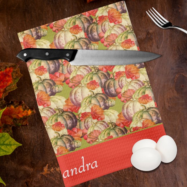 BOHO Watercolor Pumpkin Fall Thanksgiving  Kitchen Towel (Creator Uploaded)