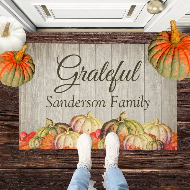 BOHO Watercolor Pumpkin Fall Thanksgiving Party Doormat (Creator Uploaded)