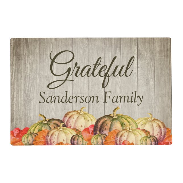 BOHO Watercolor Pumpkin Fall Thanksgiving Party Placemat (Front)