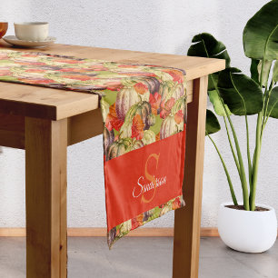 BOHO Watercolor Pumpkin Fall Thanksgiving  Short Table Runner
