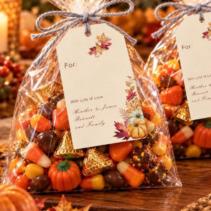 Boho Watercolor Pumpkin & Leaves Thanksgiving  Gift Tags