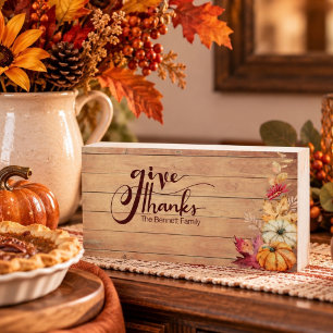 Boho Watercolor Pumpkin & Leaves Thanksgiving Wooden Box Sign