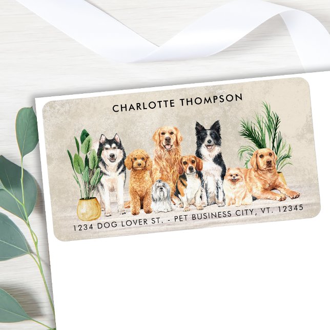 Boho Watercolor Puppy Dogs Dog Pet Return Address Label (Creator Uploaded)