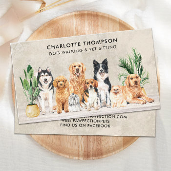 Boho Watercolor Puppy Dogs Dog Walker Pet Sitter  Business Card by BlackDogArtJudy at Zazzle