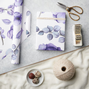 Boho Watercolor Purple Berry Floral Baby Shower Wrapping Paper