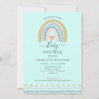 Boho Watercolor Rainbow Aqua Baby Shower   Invitation