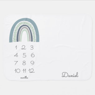 Boho Watercolor Rainbow Baby Boy Milestones   Baby Blanket