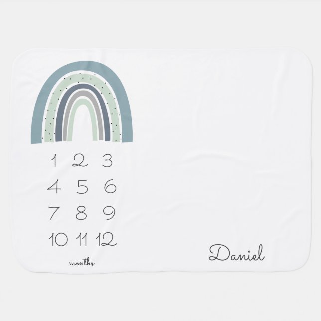 Boho Watercolor Rainbow Baby Boy Milestones   Baby Blanket (Horizontal)