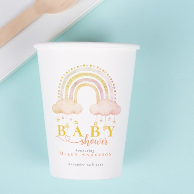 Boho Watercolor Rainbow Baby Girl Shower Paper Cups (Boho Watercolor Rainbow Baby Girl Shower Paper Cups )
