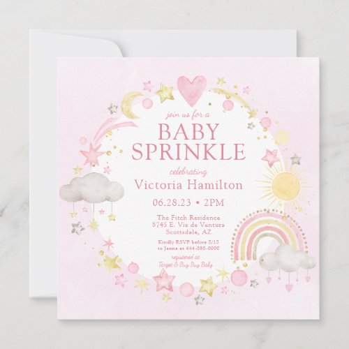 Boho Watercolor Rainbow Baby Girl Sprinkle Invitation