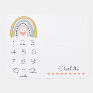 Boho Watercolor Rainbow Baby Milestones Blanket