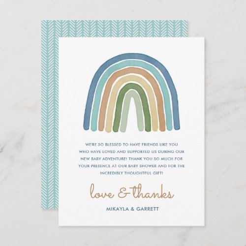 Boho Watercolor Rainbow Baby Shower Blue  Thank You Card
