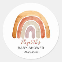 Boho Watercolor Rainbow Baby Shower  Classic Round Sticker