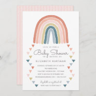 Boho Watercolor Rainbow Baby Shower Coral Invitation