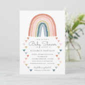 Boho Watercolor Rainbow Baby Shower Coral Invitation (Standing Front)