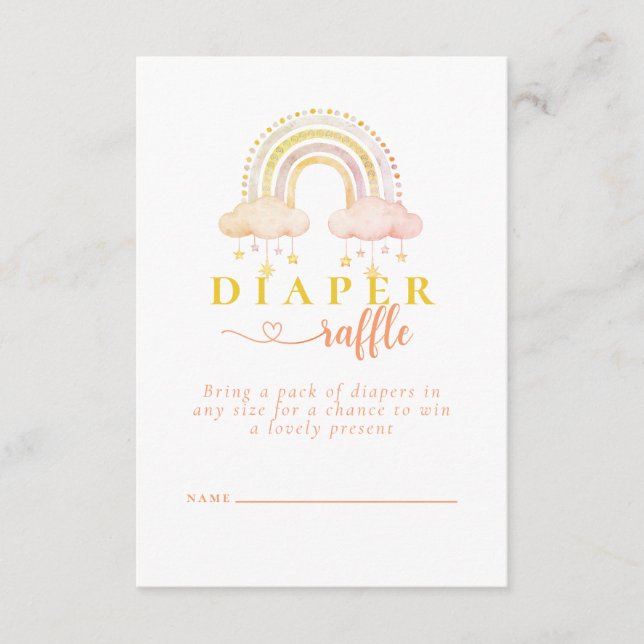 Boho Watercolor Rainbow Baby Shower Diaper Raffle Enclosure Card (Front)