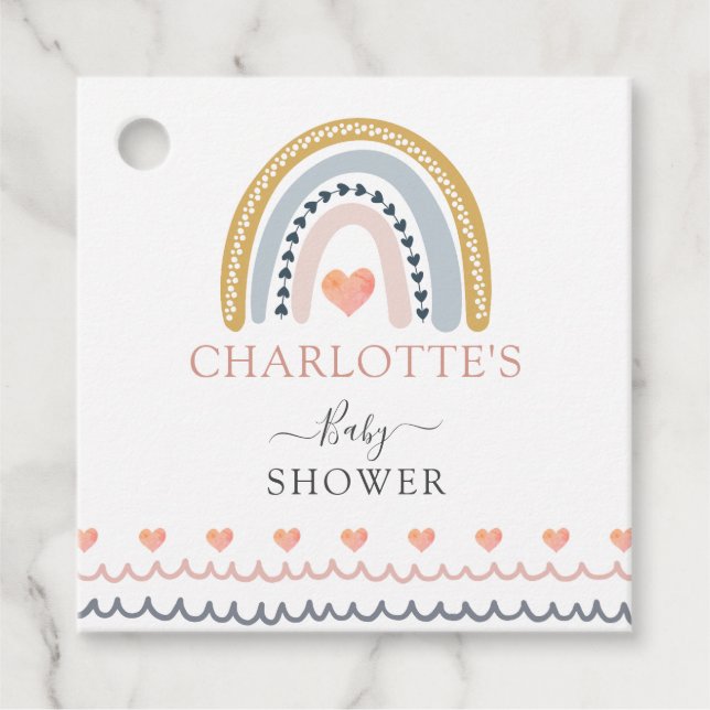 Boho Watercolor Rainbow Baby Shower Gift Favor Tags (Front)