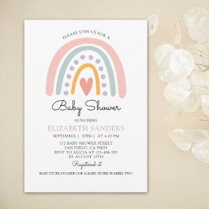Boho Watercolor Rainbow Baby Shower Girl Invitation