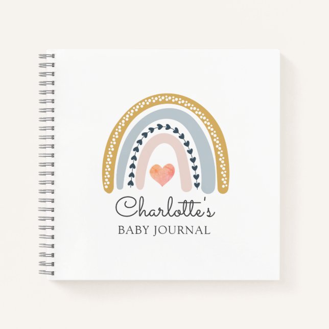 Boho Watercolor Rainbow Baby Shower Guest Notebook (Front)