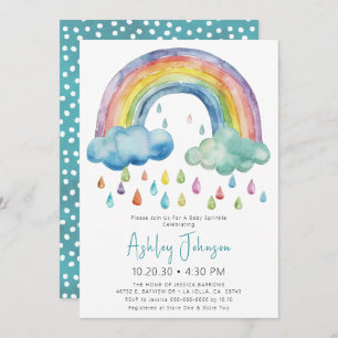 Boho Watercolor Rainbow Baby Shower Invitation