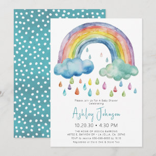 Boho Watercolor Rainbow Baby Shower Invitation
