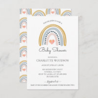 Boho Watercolor Rainbow Baby Shower Invitation