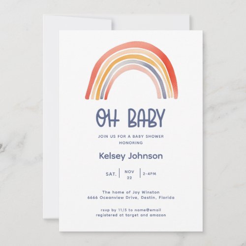 Boho Watercolor Rainbow Baby Shower Invitation