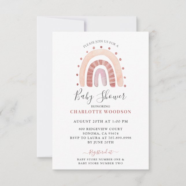 Boho Watercolor Rainbow Baby Shower  Invitation (Front)