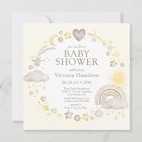 Boho Watercolor Rainbow Baby Shower Invitation