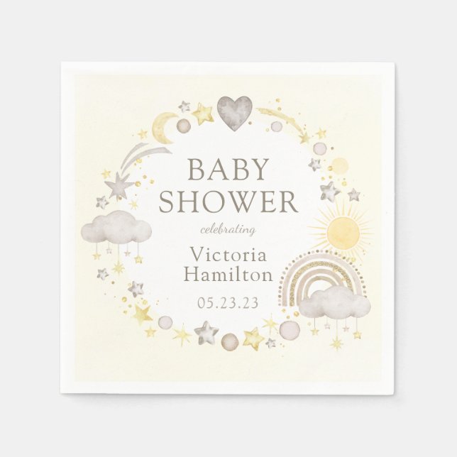 Boho Watercolor Rainbow Baby Shower Napkins (Front)