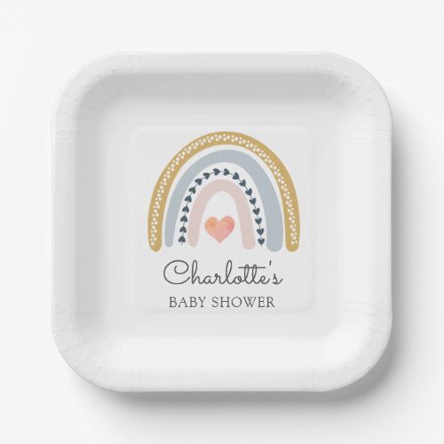 Boho Watercolor Rainbow Baby Shower  Paper Plates