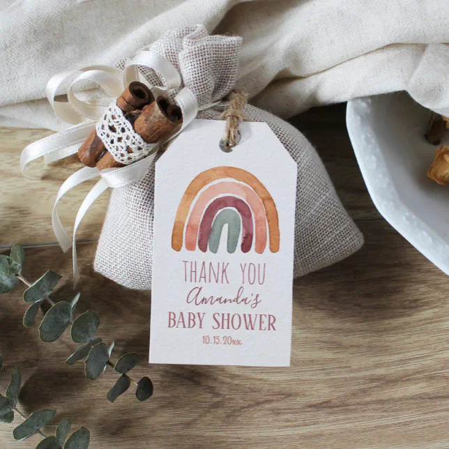Boho Watercolor Rainbow Baby Shower Thank You Gift Tags | Zazzle